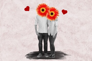 Collag of two young people headless fresh flower