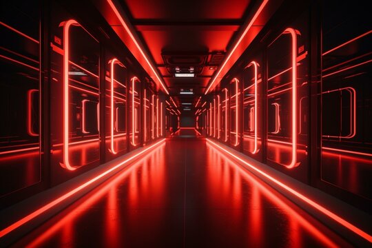 Futuristic Wallpaper With Red Neon Lights. Generative AI