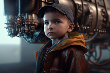 Fototapeta na wymiar Portrait of a little boy in a pilot's hat. Generative AI Illustration