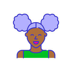 Brown skinned woman with curly afro puffs. Bold color cartoon style simplistic minimalistic icon for marketing and branding