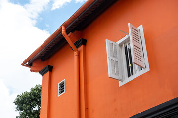 Colorful building in Haji Lane, Singapore. It is known for it's shops, attracting many tourists and young people