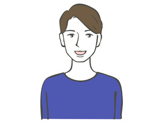 筆ペンで描いた笑顔の若い男性の上半身イラスト