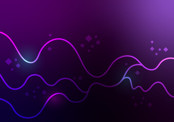 Abstract digital technology dynamic line wave neon purple background