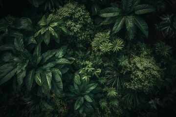 Naklejka na ściany i meble Top-down view of lush green foliage providing a natural background. Generative AI
