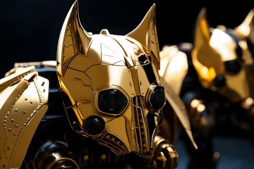 shining golden prototype bat metal robot, generative ai generated technology