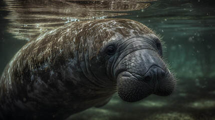 manatee is swimming in water