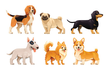 Obraz na płótnie Canvas Collection of different dog breeds vector illustration