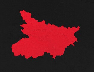Bihar red map on isolated black textured background. High quality coloured map of Bihar, India.