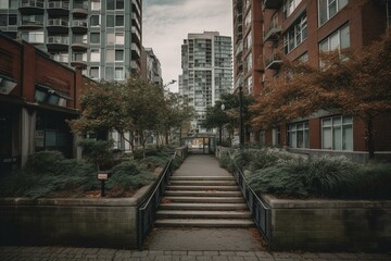 Obraz na płótnie Canvas Urban area in Vancouver's downtown district called Yaletown. Generative AI