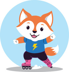 Fototapeta na wymiar Fox Playing Roller Blade Cartoon Illustration