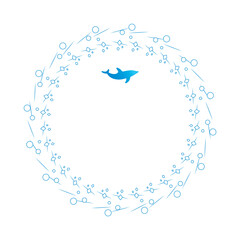 素材_フレーム_イルカをモチーフにした飾り枠。シンプルで高級感のある夏のイメージ。字無