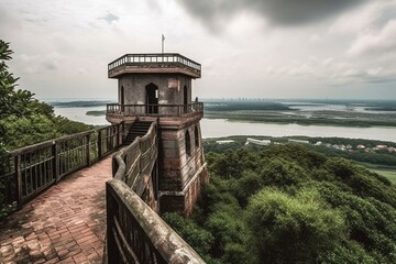 Fototapeta na wymiar São José Fort is a cultural and historical heritage. The watchtower on the battlement offers a stunning view of the city and Amazon River. Generative AI