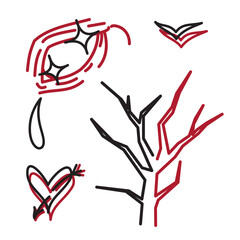 outline black and red tattoo set, outline illustration, tattoo sketch pack