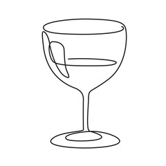 Wine glass continuous line drawing, hand drawn style drink illustration.