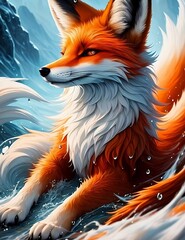 fox, portrait, splash art, colorful, water splash, beautiful, generative AI