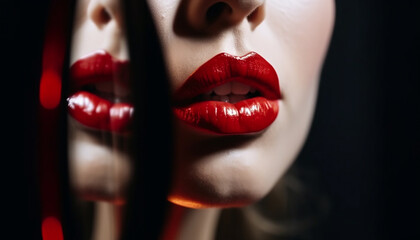 Fototapeta premium Beautiful woman with shiny lips and elegance generated by AI