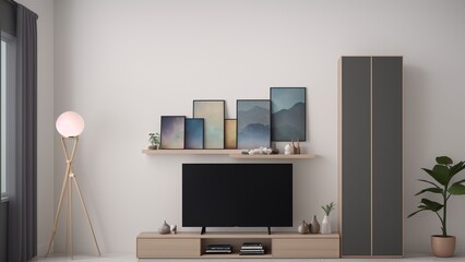 A Striking Modern Living Room With A Flat Screen Tv And A Plant AI Generative