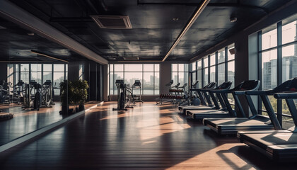 Healthy lifestyles inside gym with modern equipment generated by AI