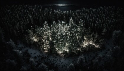 Serenity: A breathtaking aerial view of the tranquil Forest Nighttime during the serene hours, with a touch of fantasy, creating the perfect background wallpaper for your devices Generative AI