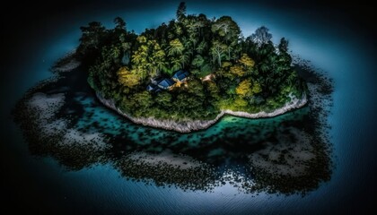 Fantasy meets serenity in this beautiful aerial Island Midnight view featuring the tranquil hours, perfect as a background wallpaper for your devices Generative AI