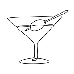 Wine glass continuous line drawing, hand drawn style drink illustration.