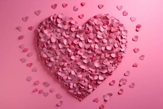 Pink heart of smaller hearts on pink background with pink borders. Generative AI