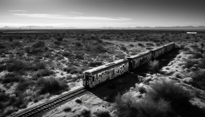 Vanishing point on railroad track through wilderness area generated by AI