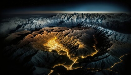 A breathtaking aerial view of the Mountain range Nighttime captured during the serene hours, with a touch of fantasy, making it the perfect background wallpaper for your devices Generative AI