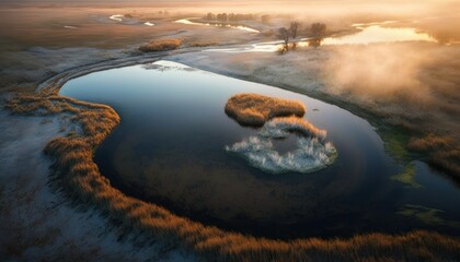 Majestic  Prairie Morning : A Stunning Aerial View with a Touch of Fantasy, Perfect as a Background Wallpaper for Your Devices. Breathtaking Serenity Captured in Every Detail Generative AI