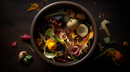 Kitchen Food Scraps in a Beautiful Bowl for Composting - Generative AI
