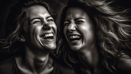 Two young women laughing, enjoying carefree fun generated by AI