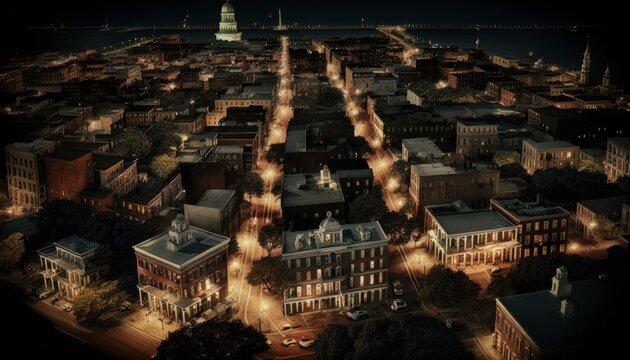 Majestic  Savannah Nighttime : A Stunning Aerial View with a Touch of Fantasy, Perfect as a Background Wallpaper for Your Devices. Breathtaking Serenity Captured in Every Detail Generative AI