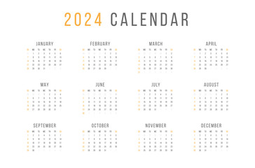 One Page Calendar 2024. Week Starts on Sunday.
