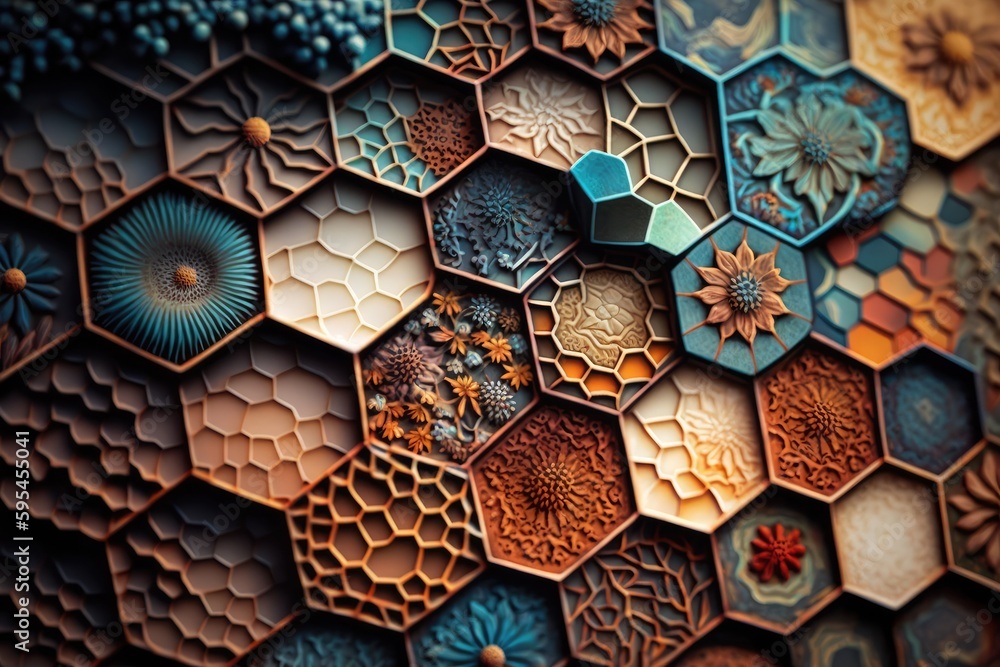 Aufkleber mosaic art abstract background in hexagonal shape. distinct generative ai image.