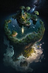 (2:3) Fantasy meets colorful serenity in this beautiful aerial floating island in the sky with magical floating gardens and waterfalls Nighttime view featuring the tranquil hours Generative AI