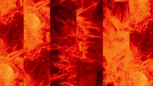 The multiscreen shows the different stages of the flowing lava.