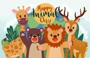 Naklejka premium Banner the Jungle Animals in the forest