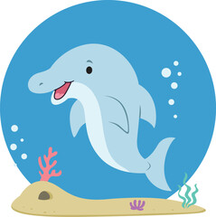 Happy Dolphin Character Cartoon Illustration