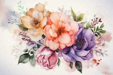 Obraz na płótnie Canvas Simple watercolor flowers for invites & cards. Generative AI