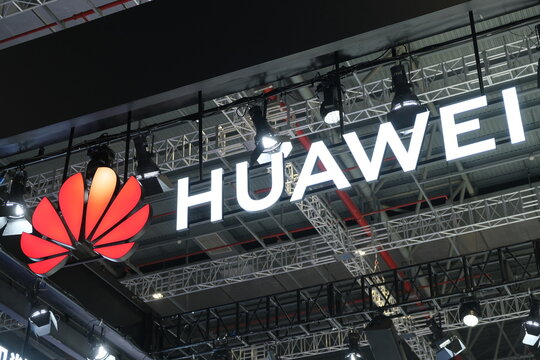 Shanghai,China-April 22nd 2023:  close up HUAWEI company brand logo. Chinese technology corporation
