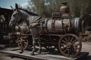 Fototapeta na wymiar Antique steam-powered burro on rustic board. Generative AI