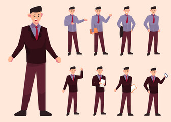 Set of young business man in difference posture