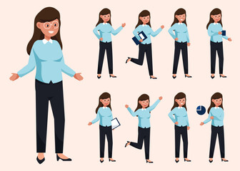 Set of young business woman in difference posture