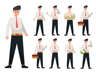 Set of young business man in difference posture