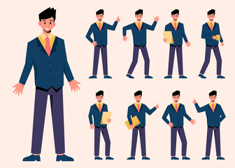 Set of young business man in difference posture