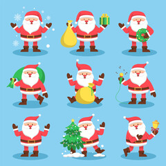 Set of Santa Claus for Christmas card cartoon vector