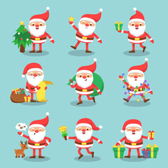 Obraz na płótnie Canvas Set of Santa Claus for Christmas card cartoon vector