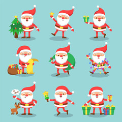 Set of Santa Claus for Christmas card cartoon vector