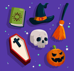 Happy halloween asset for novel, story and artwork. Vector illustration flat style
