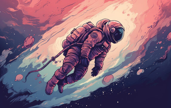 whimsical illustration of a astronaut 